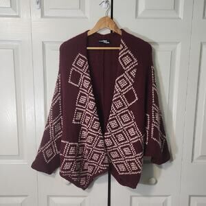 Wooden Ships Womens Burgundy Mohair Wool Cocoon Sweater Cardigan Size M/L Soft